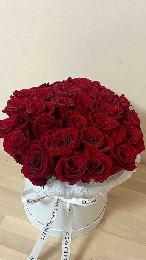 box red flowers with cart message